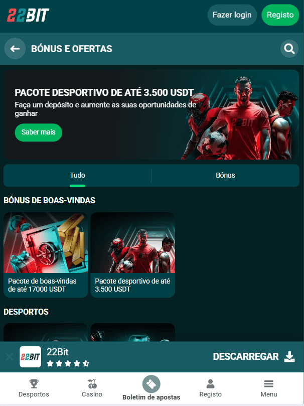 Bónus 22Bit Portugal duas lógicas, dois produtos