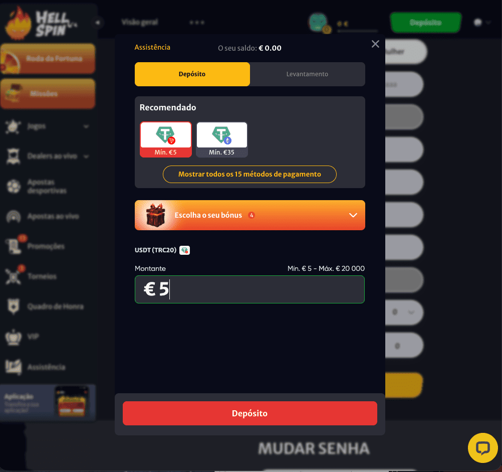 Opções de Depósito e Limites Diários no HellSpin