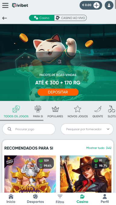 Visão geral do casino e slots da plataforma Ivibet